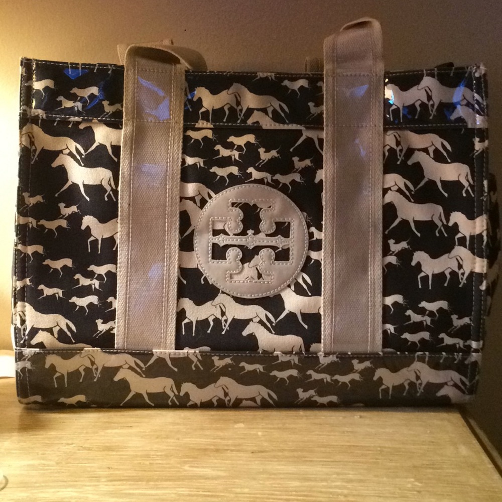 Tory Burch Navy/White Tote with horses